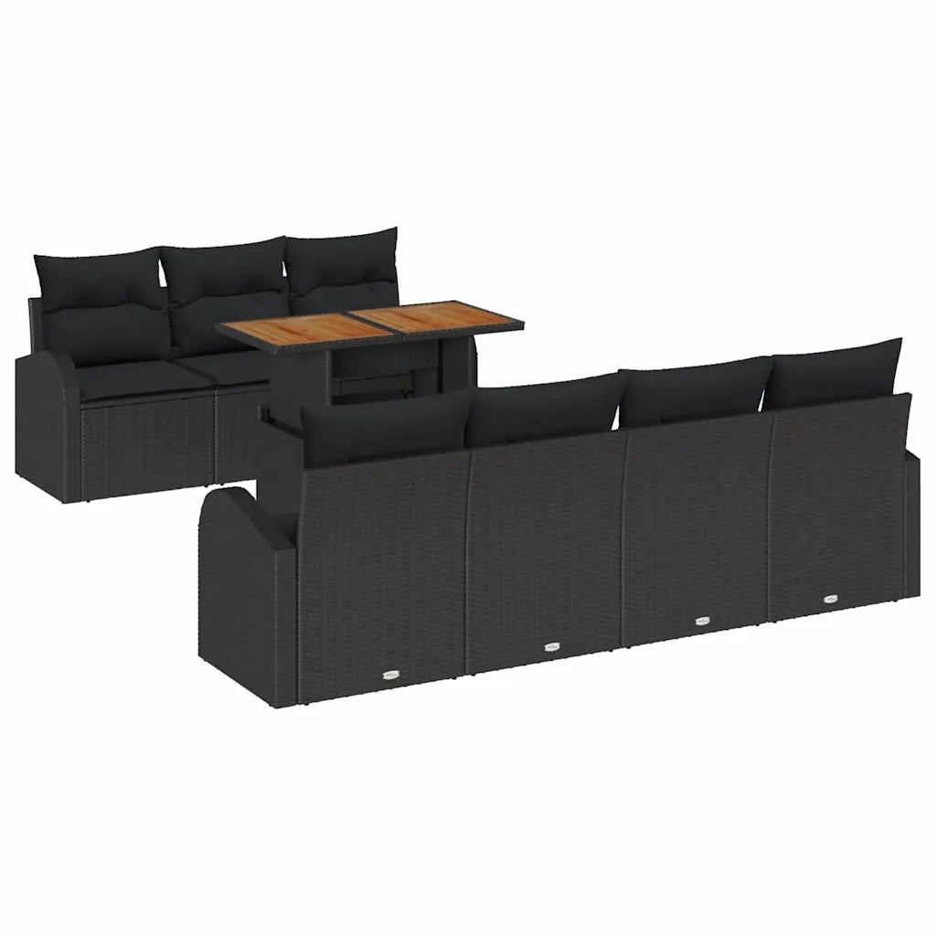 Set Divano da Giardino con archiviazione 8 pcs Nero Poly Rattan