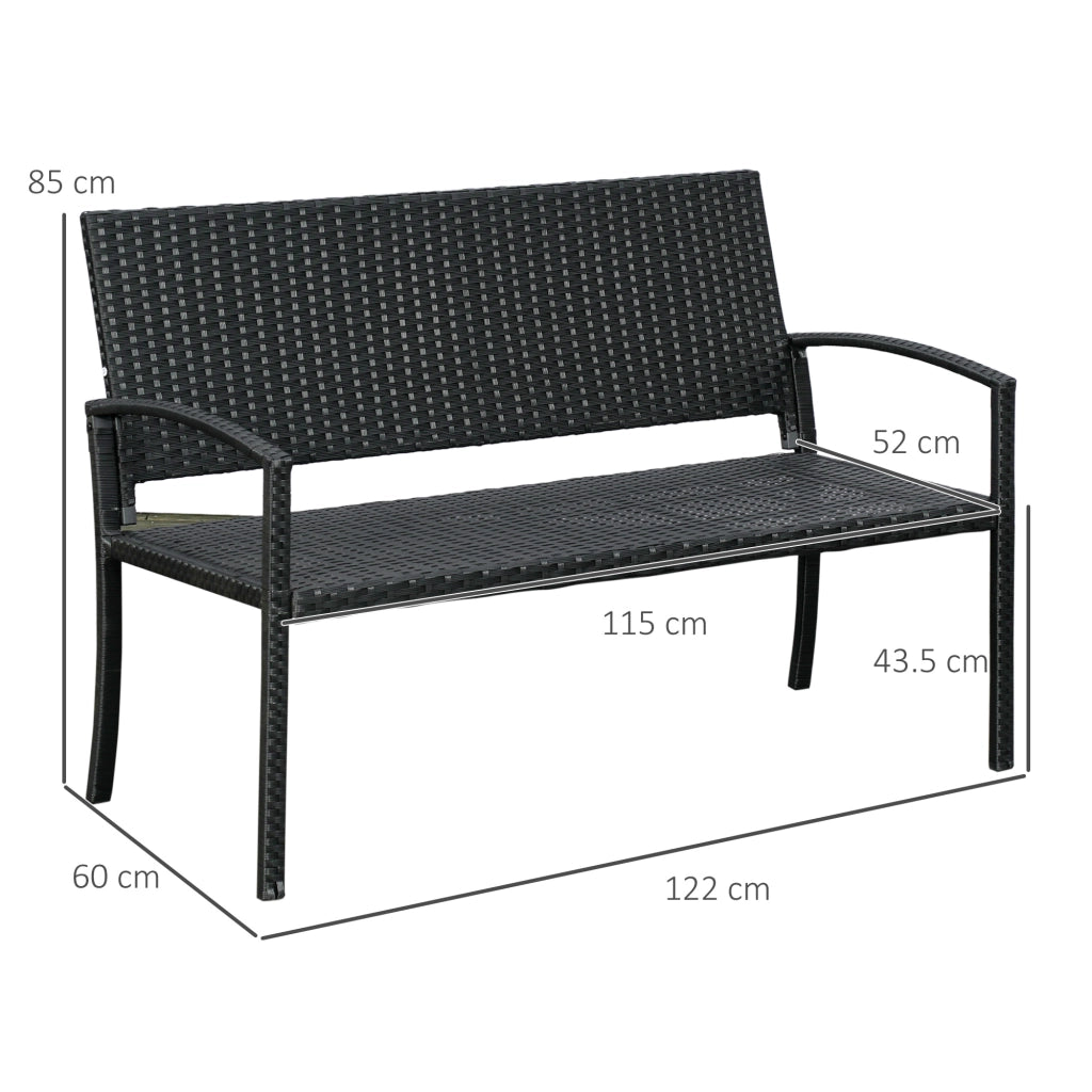 Panchina da Giardino 2 Posti con Schienale; Struttura Stabile; per Interni ed Esterni; in Acciaio; Nero