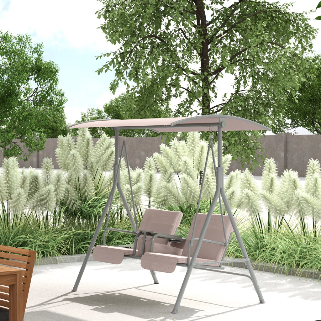 Altalena Hollywood a 2 posti con portabicchiere e tasca laterale con parasole per giardino e patio beige