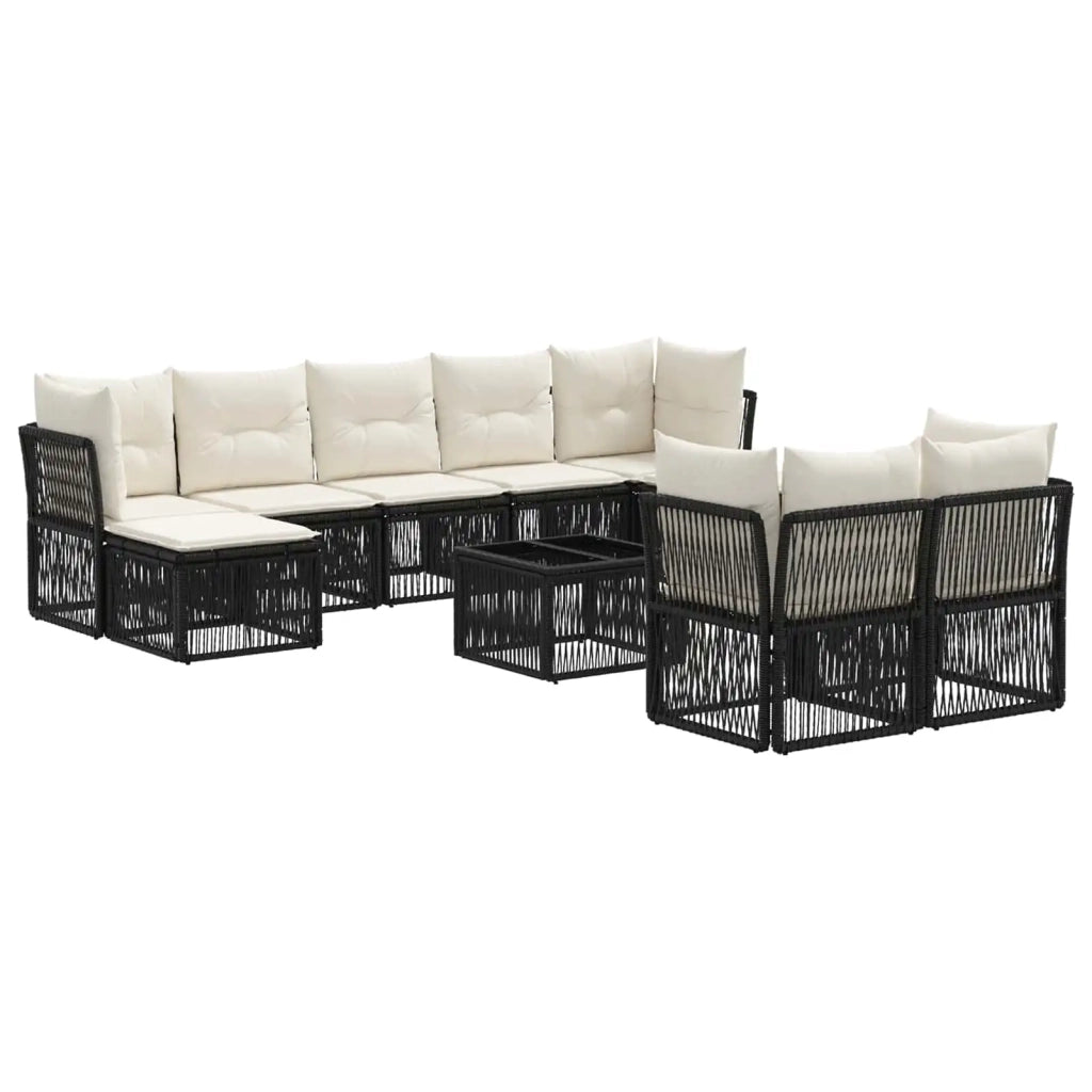 Set Divano da Giardino 10 pcs Nero polyrattan