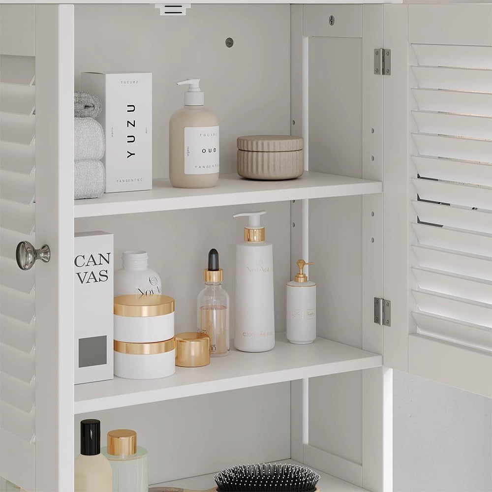 Armadietto a muro Riad, Bianco, 60 x 66 cm con 2 ante, per montaggio a parete per riporre accessori da bagno