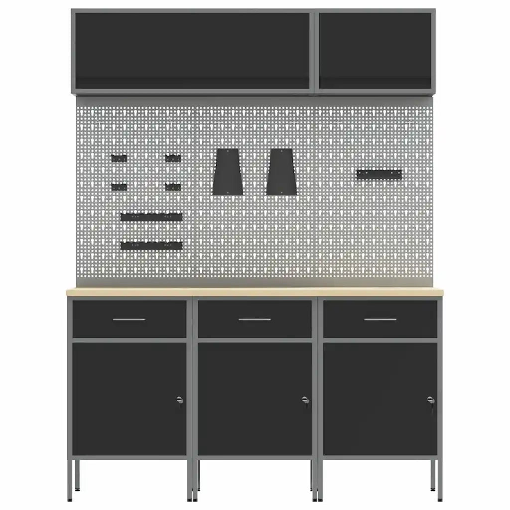 Set di mobili da lavoro con cassetto con blocco 8 pcs Nero 3321432