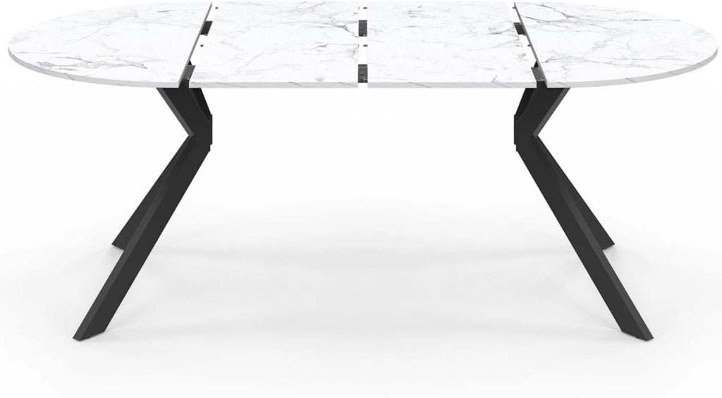 ALIX tavolo da pranzo rotondo allungabile 4-10 persone gamba a ragno nera piano effetto marmo bianco ALASKA 110-200 cm