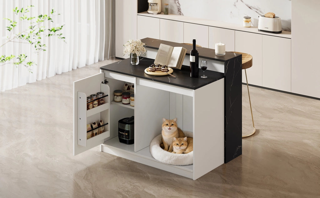 TAVOLO Cucina multifunzionale 120x80x100 cm MDF e Melammina Nero Bianco