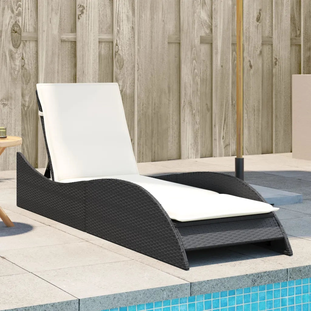 Lettino Prendisole | Sdraio da giardino | Lettino da sole con Cuscino Nero 60x205x73 cm in Polyrattan