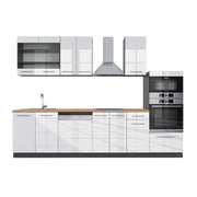 Cucina componibile Fame-Line Bianco lucido/Antracite 300 cm con armadio alto, PL Rovere Vicco