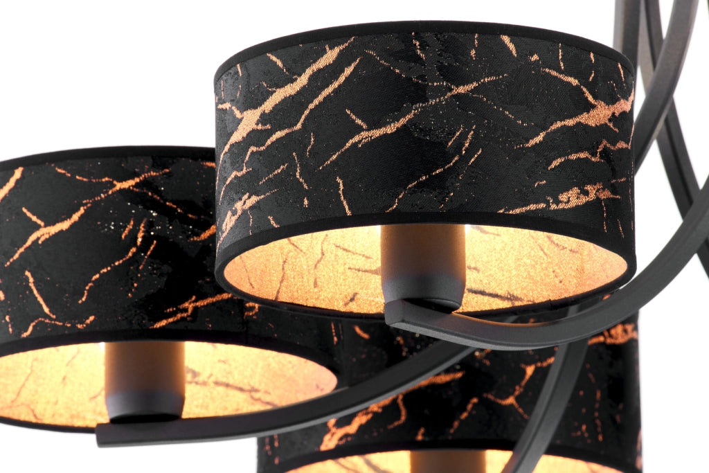 Lampadario Arthur nero rame 6xE27 15W catena Jupiter