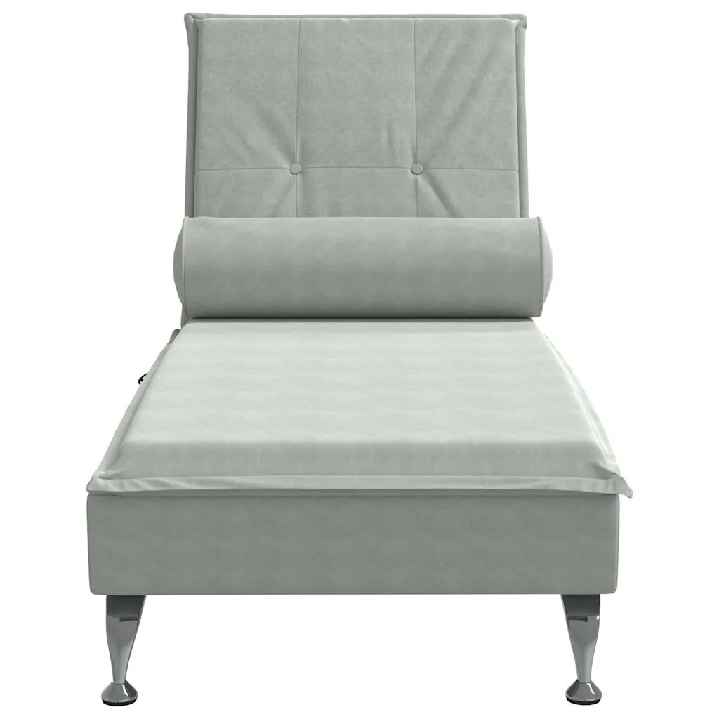 Chaise Longue Massaggi Cuscino a Rullo Grigio Chiaro in Velluto 379450