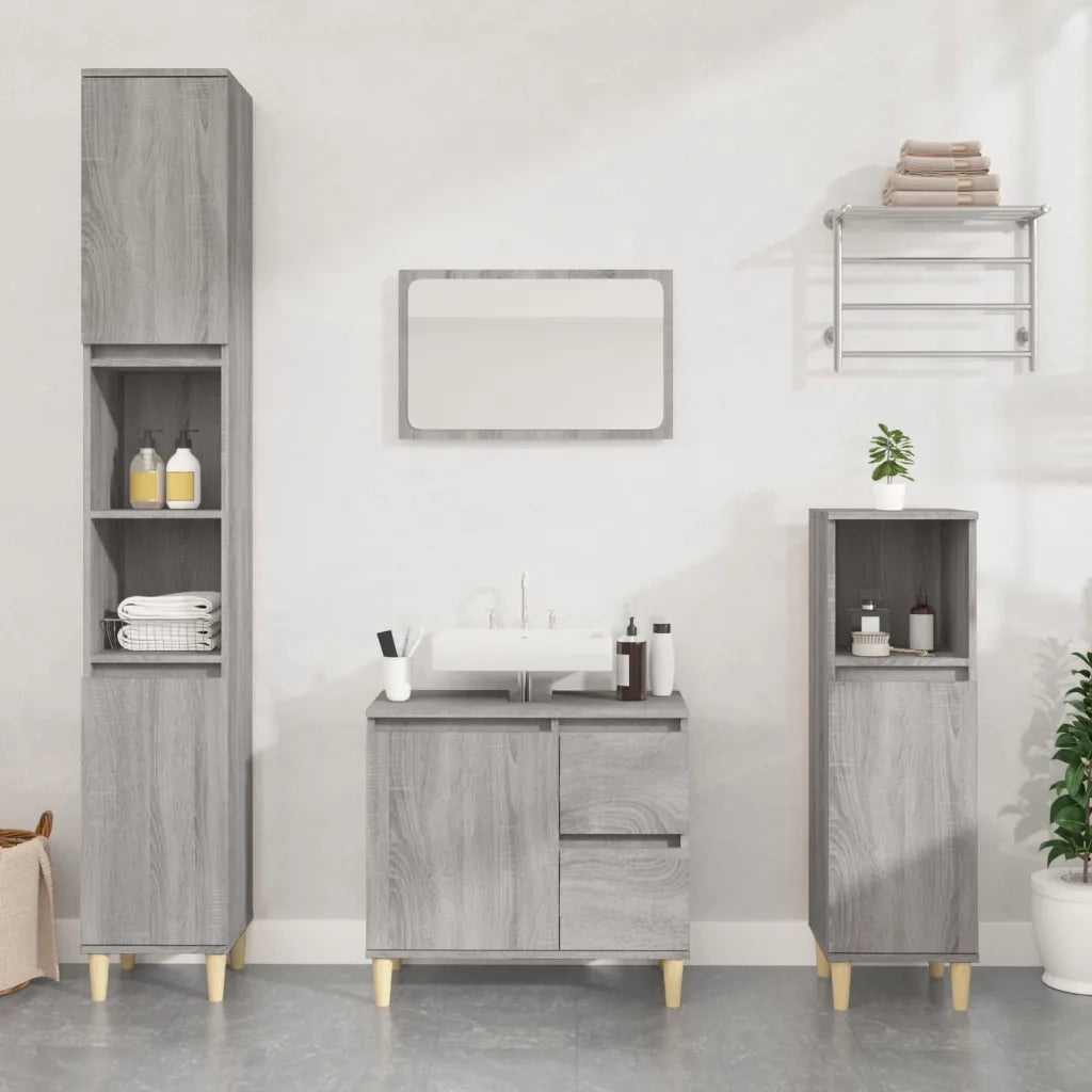 Armadietto Bagno Grigio Sonoma 30x30x190cm in Legno Multistratocod mxl 81559
