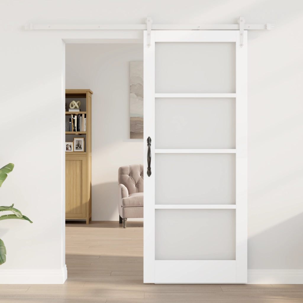 Porta scorrevole  con set hardware bianco 83x202 cm legno massello di pino