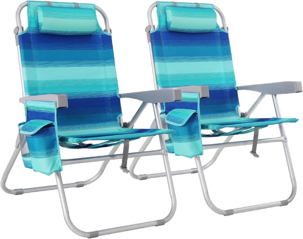 Sedia da Spiaggia Pieghevole in Lega di Alluminio, Leggera, Confezione da 2, Sedia Pieghevole Portatile a Zaino, Sedia da Campeggio, Reclinabile, Capacità di Carico fino a 150 kg