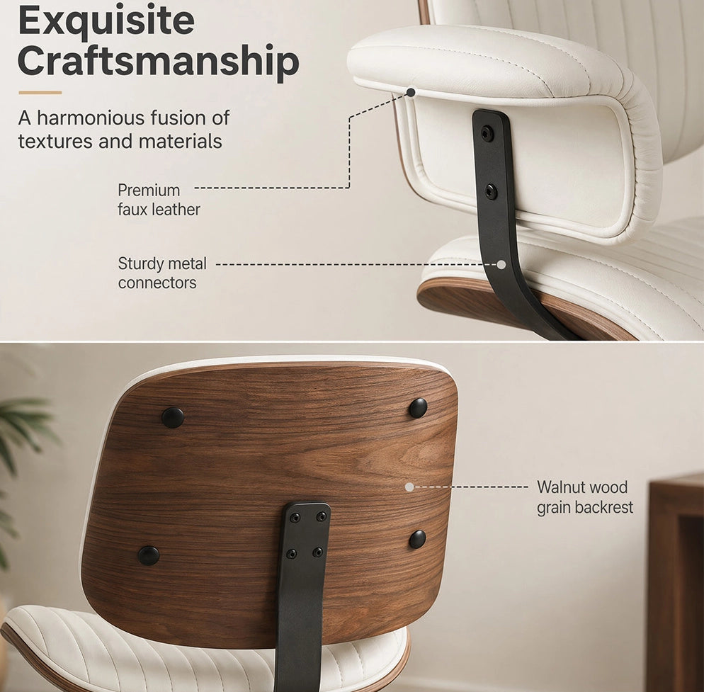 Sedia da ufficio in PU beige girevole con ruote
