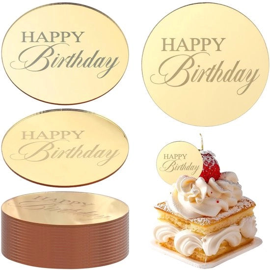 40 pezzi di decorazioni per torte in acrillo, toppers per torte al cioccolato in forma di cerchio con Happy Birthday, piatti per torte con disegno circolare, decorazioni per compleanni e feste di compleanno