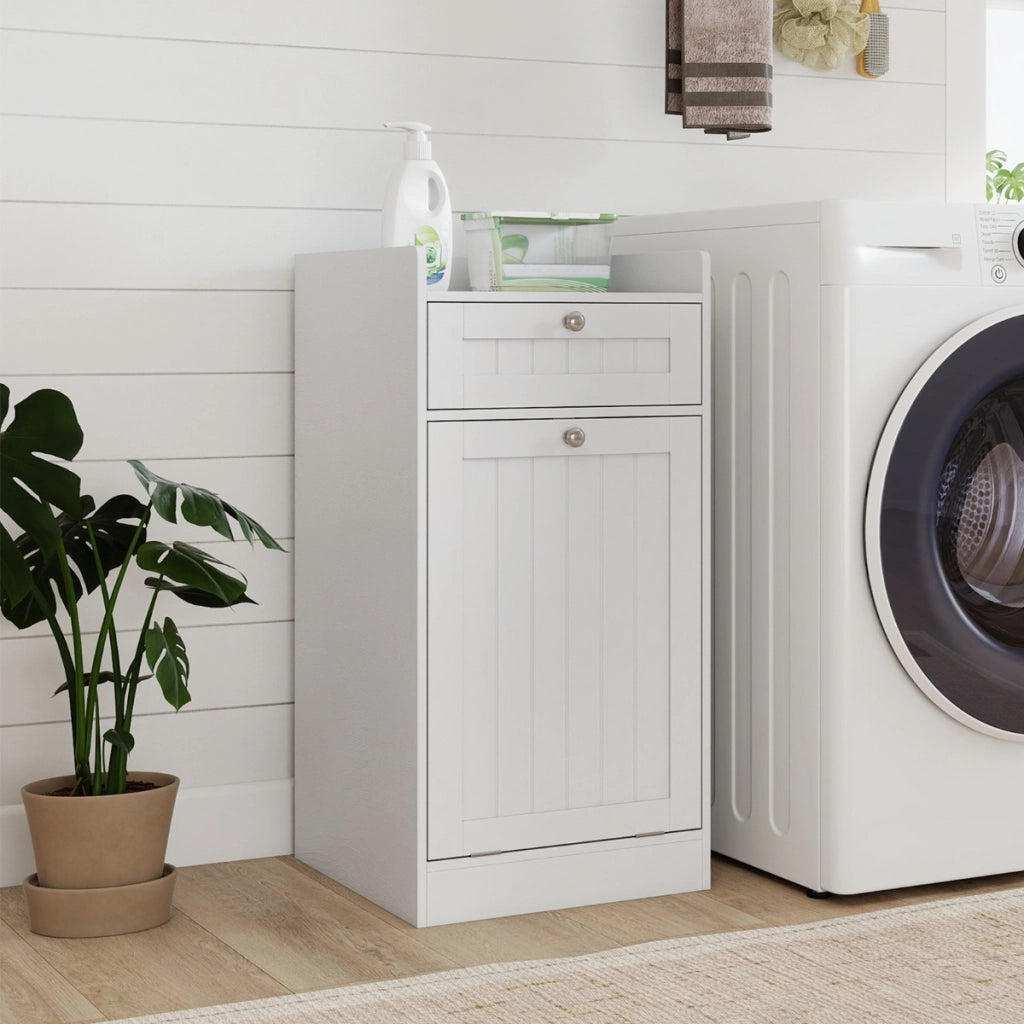 Mobiletto con cesto per biancheria cesto ribaltabile, Mobiletto con cesto mobile da bagno indipendente Bianco-Cesti del bucato