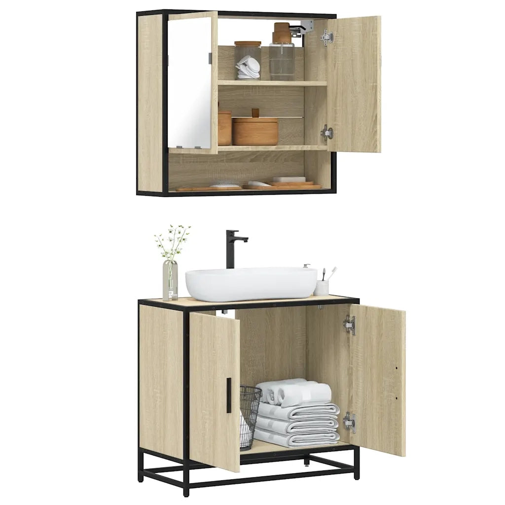 Set Mobili da Bagno 2 pz Rovere Sonoma in Legno Multistrato 3300916