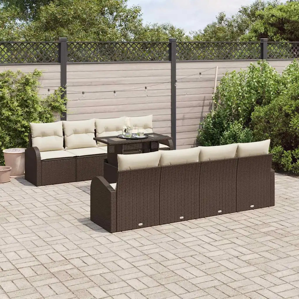Set Divano da Giardino 9 pcs Marrone Rattan in Polipropilene 3357341