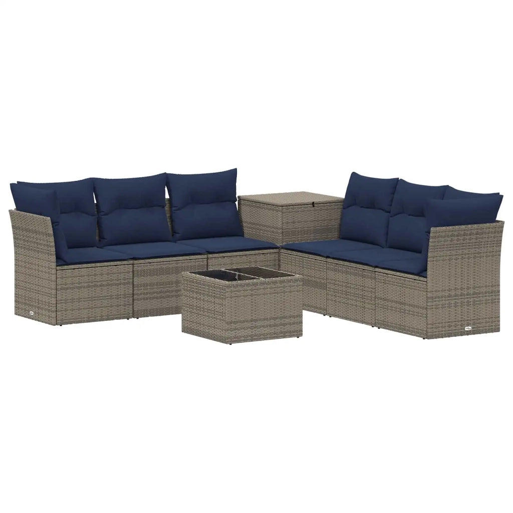 Set di divani 8 pz Grigio e Blu Navy Rattan sintetico e Acciaio 3448277