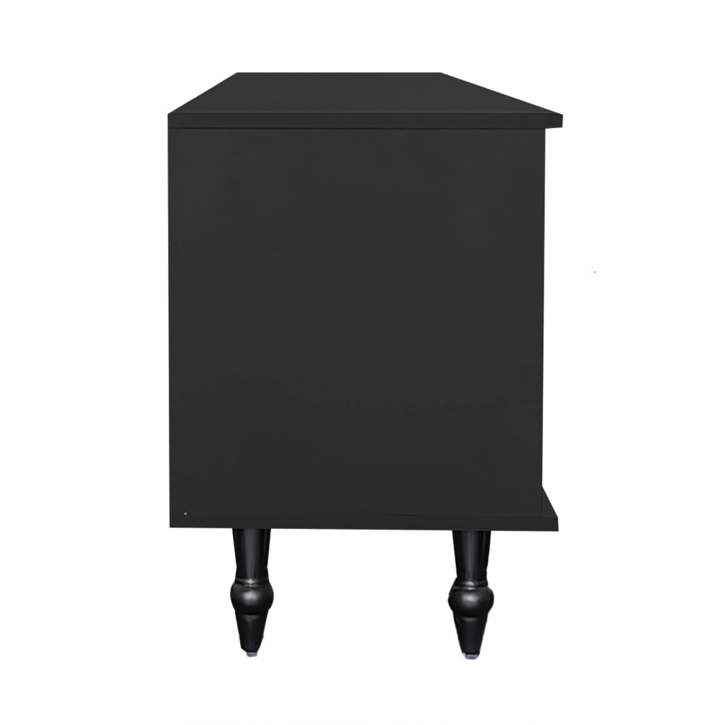Mobile TV 175x38x55;5 cm; porte in vetro rigato e cassetti push-to-open; truciolare nero