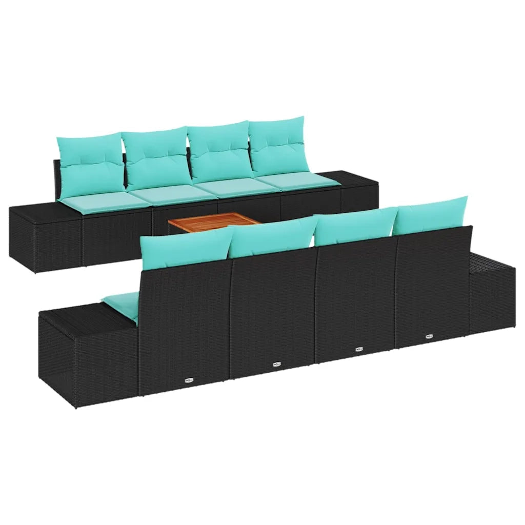 Set Divano da Giardino 9 pz Nero polyrattan 3347935