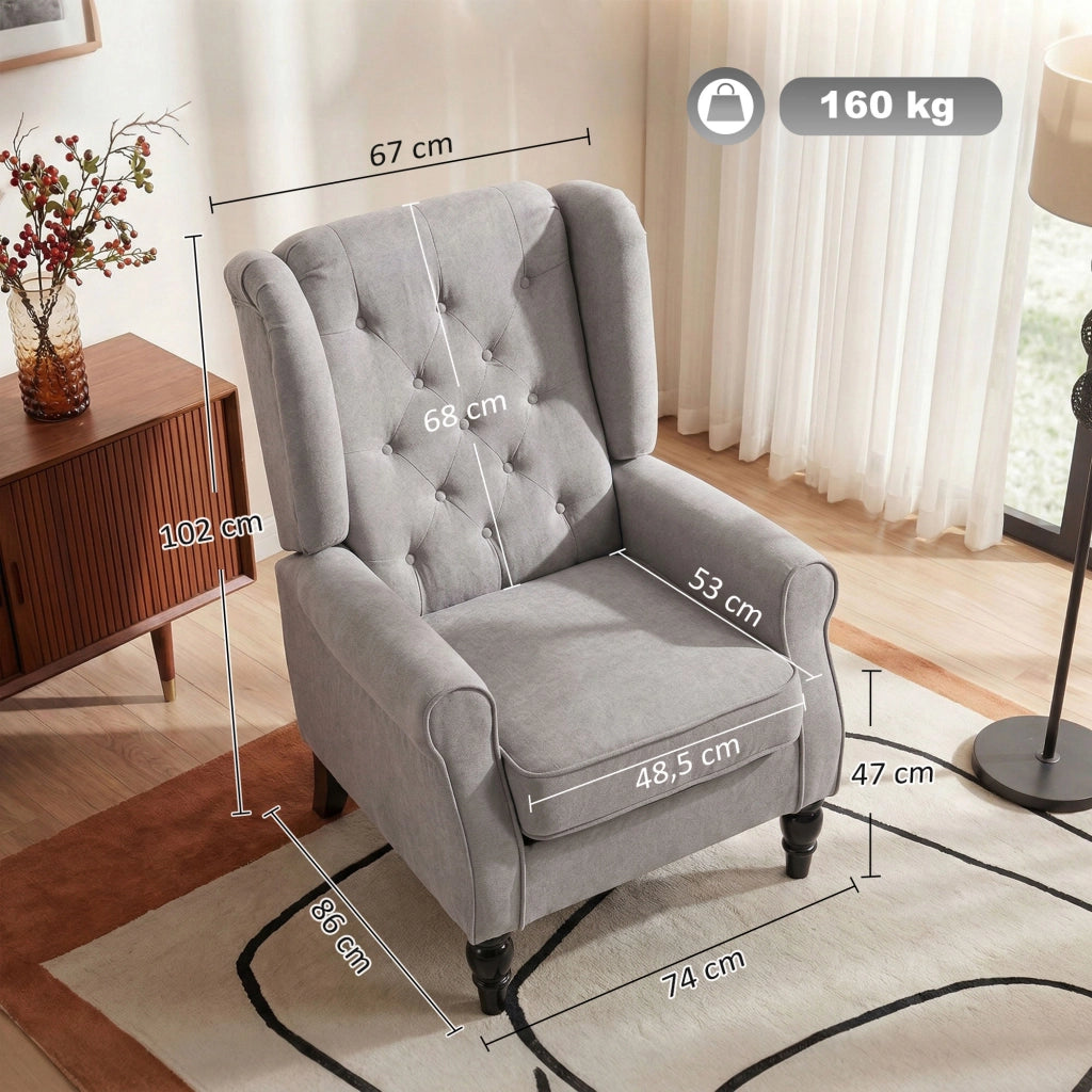 Poltrona capitonnata con braccioli e gambe in legno ¨C zephmum ¨C grigio 74x86x102 cm