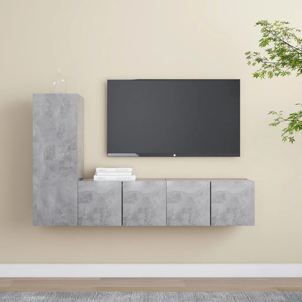 Set di Mobili Porta TV 3 pz | Armadietto TV | Mobile Porta TV Grigio Cemento in Legno Multistrato