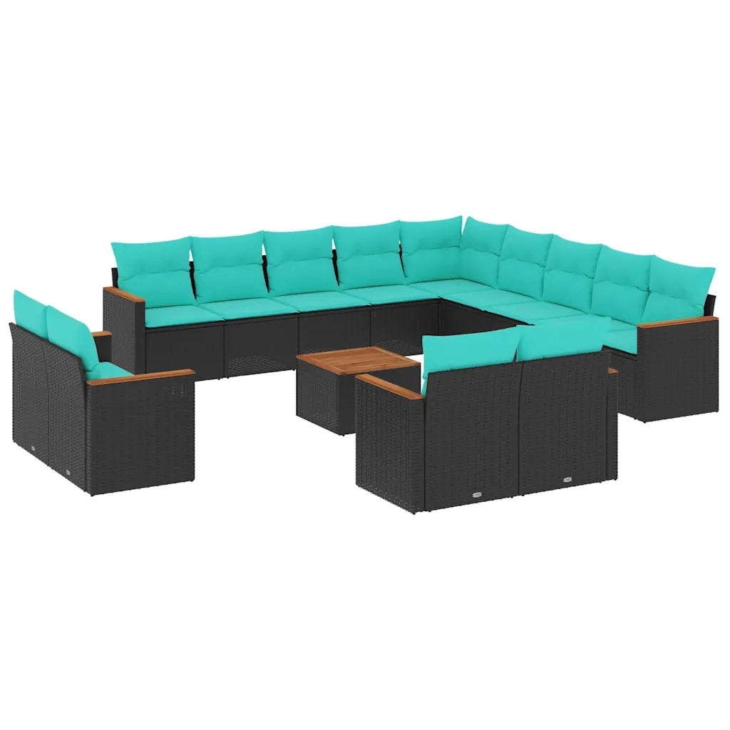 Set Divani da Giardino 14 pz con Cuscini Nero in Polyrattan 3226533