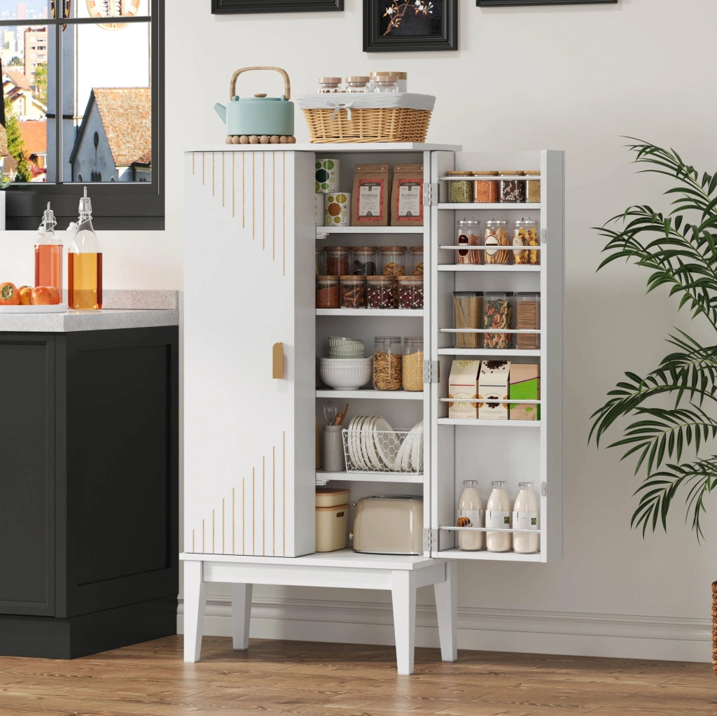 Mobile contenitore freestanding 120x59x30 cm in MDF bianco con 5 scomparti e ante