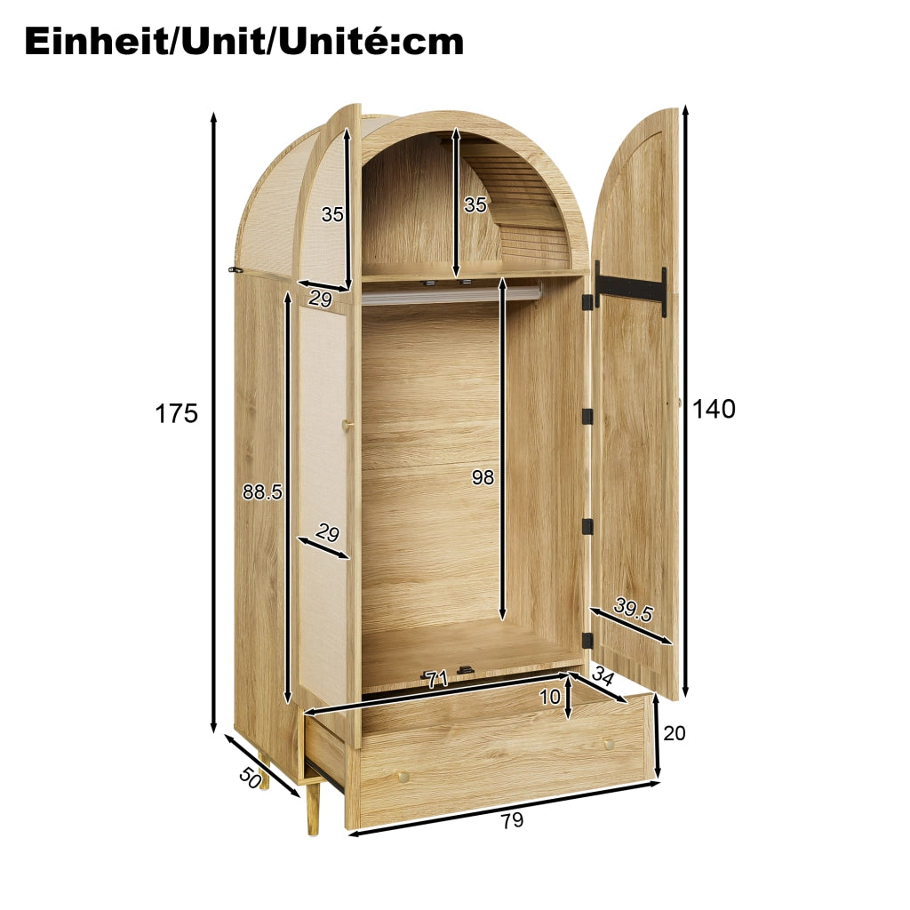 Armadio con 2 ante in tessuto; 2 cassetti; asta appendiabiti e struttura in MDF; per camera; 79 × 50 × 175 cm