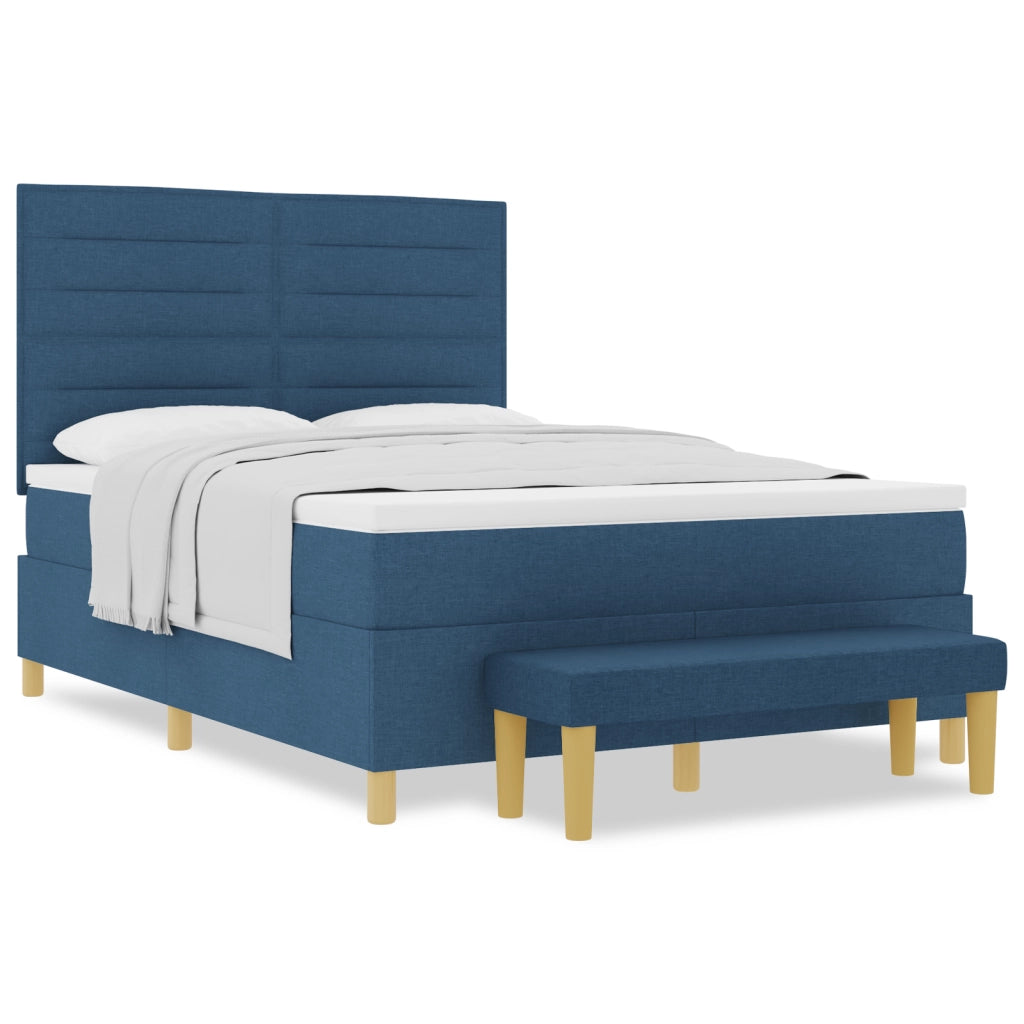 Letto Box Spring con Materasso e Panchina Blu 160x200 cm Tessuto