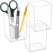 Set di 3 penne in plastica trasparente, contenitore per penne per bambini, contenitore per matite trasparente, contenitore quadrato in plastica trasparente per pennelli per ufficio, penna per make-up, articoli per ufficio