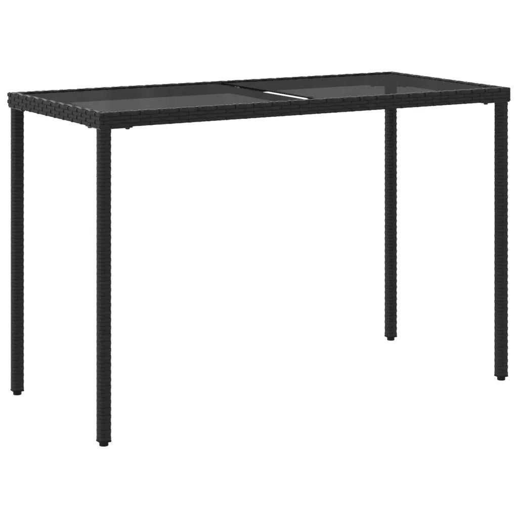 Tavolo da Giardino Piano in Vetro Nero 115x54x74 cm Polyrattan 365072