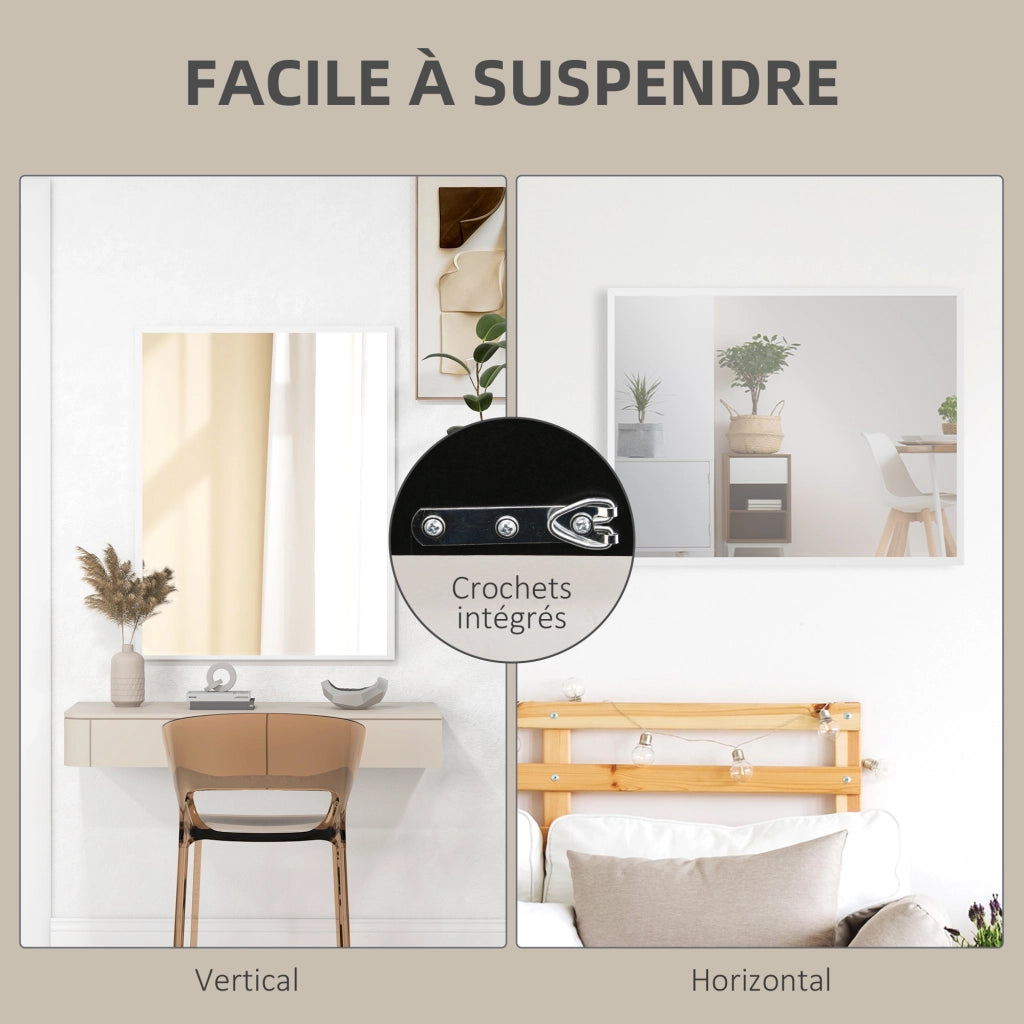Specchio da parete rettangolare 90x70 cm ¨C zephmum ¨C bianco, legno
