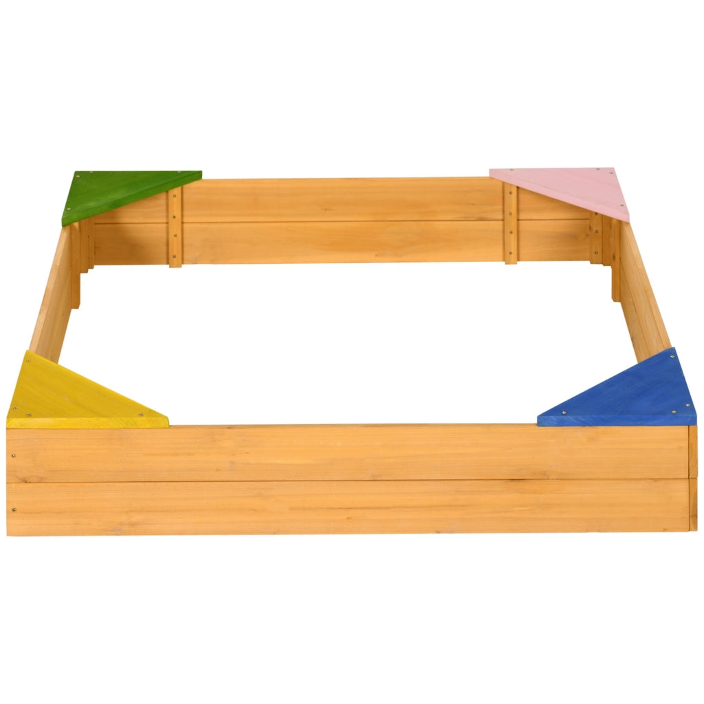 EasyComfort Sabbiera per Bambini da 4 Posti in Legno di Abete con Design senza Fondo, 109x109x19.8 cm