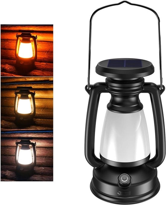Lampada da Campeggio Solare Retro - 1200mAh - 3 Impostazioni di Illuminazione - IPX4 Resistente all'Acqua - Per Avventure all'Aperto