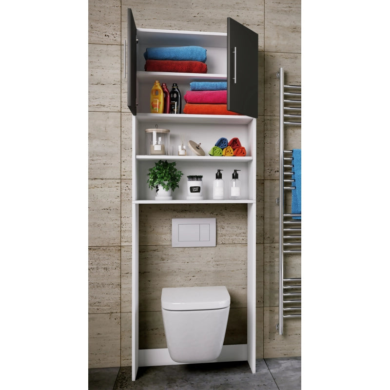 Colonna Lavanderia – Coprilavatrice con Ripiani In Legno Bianco e Nero H190 × L64 × P25 cm Soluzione Salvaspazio per Lavanderia