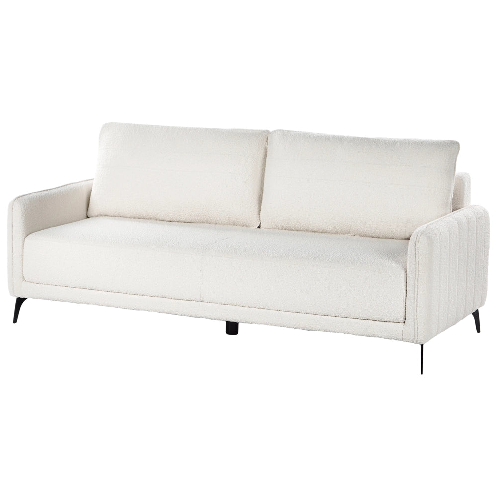 Divano letto in tessuto bianco Boucle imbottito 3 posti letto estraibile Gambe in metallo Funzione letto minimalista