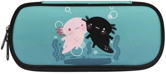 Etui per bambini con grande capacità, organizzatore di tasche con compartimenti, tasca per penne, blu Axolotl.