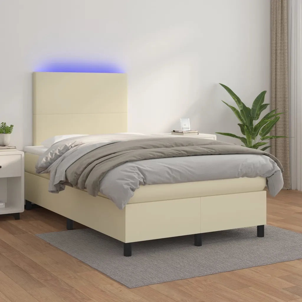 Giroletto Molle con Materasso e LED Crema 120x200cm Similpelle cod mxl 55970