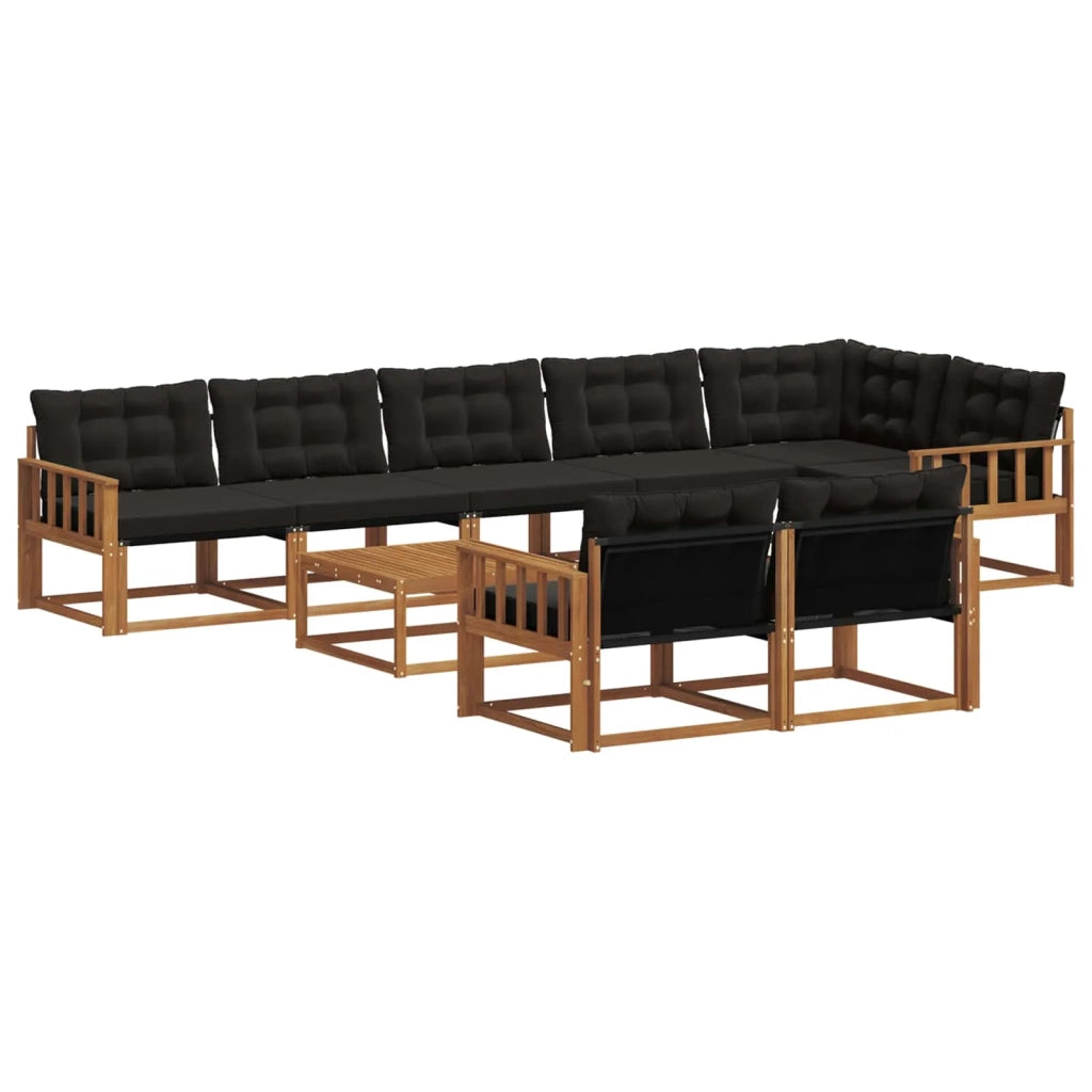Set di divani da esterno con cuscino 9 pcs Naturale e Nero
