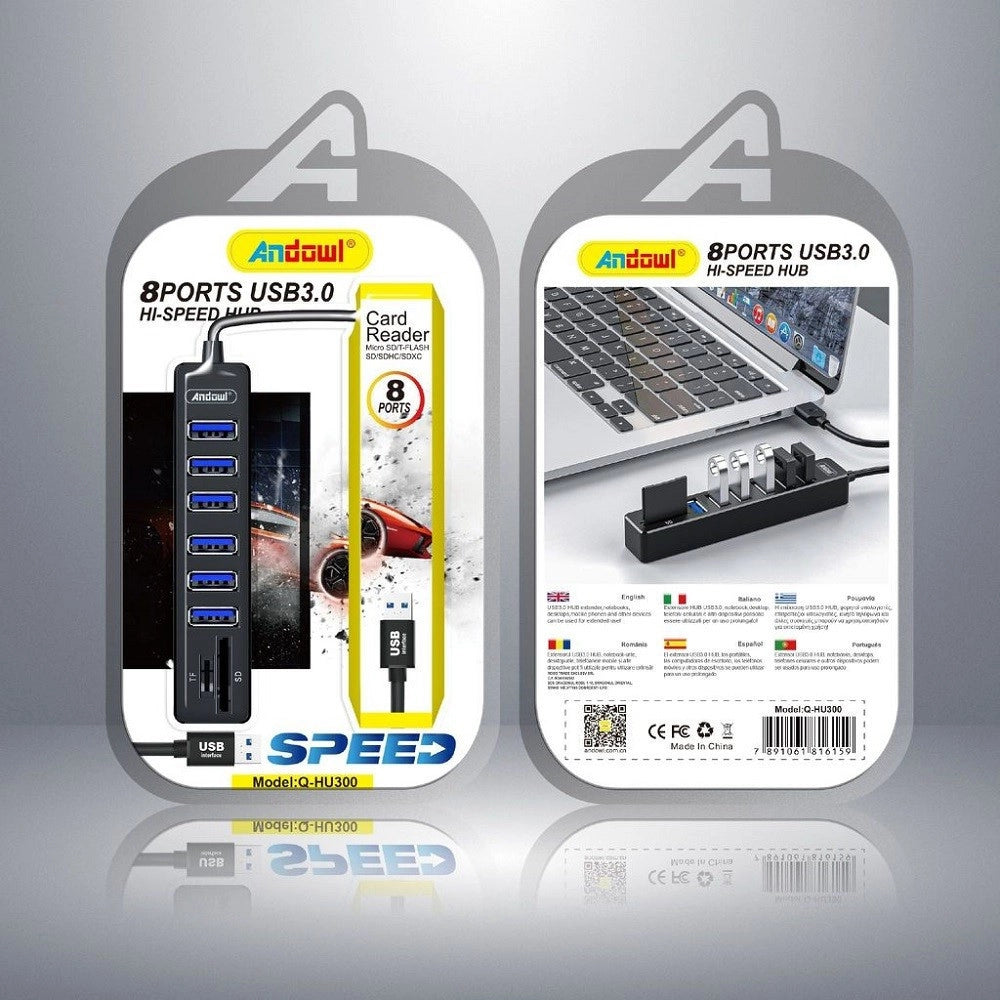 Trade Shop - Hub Usb 3.0 A 8 Porte Con Slot Per Schede Sd Tf Computer Laptop Hi-speed Q-hu300 -