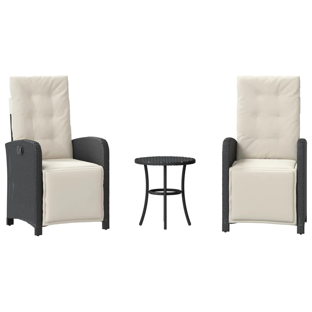 Set da Bistr¨° 3 pz | Set Salotto da Giardino con Cuscini Nero in Polyrattan