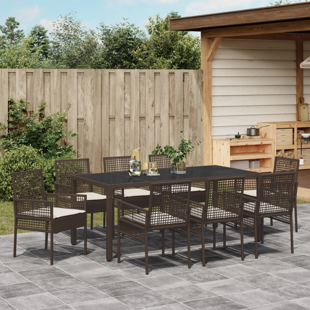 Set da Pranzo da Giardino 9 Pezzi Marrone in Polyrattan