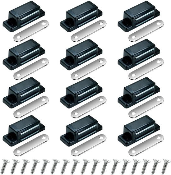 Deursluiters magnetici 12 pezzi bianchi - Magneetti ad alta forza per porte di armadi - Mobili e cassetti - Inclusi viti - Chiusura magnetica extra resistente - Chiusura sicura - Nero