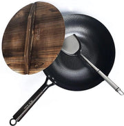 Wok in acciaio di carbonio - Adatto a tutti i forni - Incluso coperchio e spatola - 1 pezzo - H63 cm