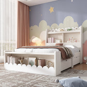 Letto a scomparsa per bambini - Xylo - 90x190 cm - Bianco - con cassetti, scaffale e panca