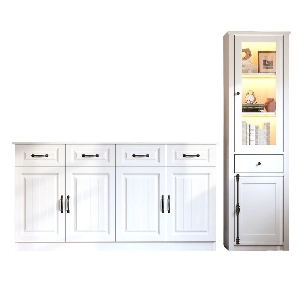 Mobile TV con Vetrina e Beistellschrank ¨C MINIMAL ¨C Bianco, MDF, Set 2pz