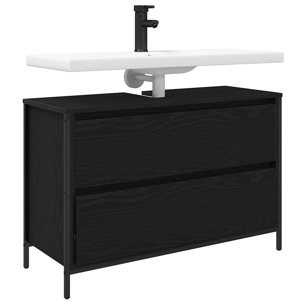 Mobile Lavabo da Bagno con Cassetti Rovere Nero 90x34,5x60 cm