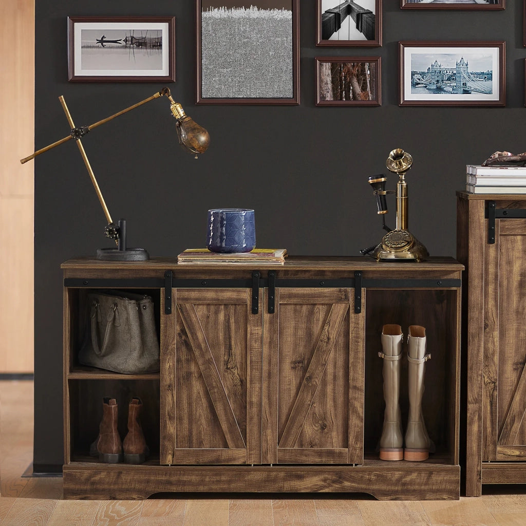 Credenza con ante scorrevoli, Mobile da ingresso, Scarpiera, Armadietto multifunzionale Marrone FSB60-N SoBuy