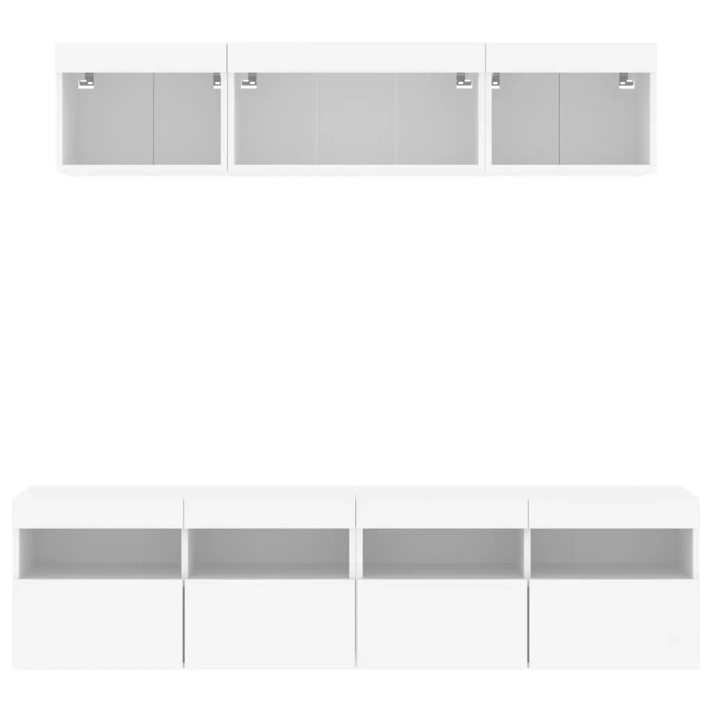 Mobili TV a Muro con LED 5pz Bianchi in Legno Multistrato 3216718