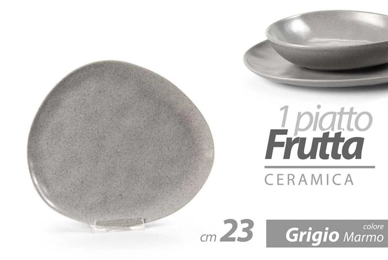 PIATTO DA FRUTTA IN CERAMICA DA 23CM IN COLORE GRIGIO DESIGN AD EFFETTO MARMO